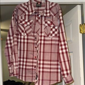 Red Plaid Button-Up Shirt